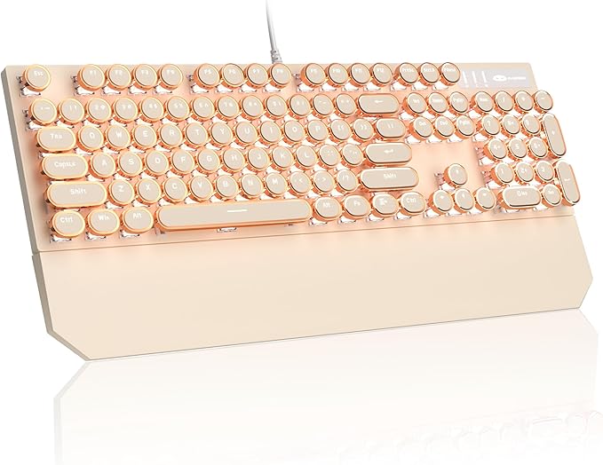 MageGee Typewriter Mechanical Gaming Keyboard, Retro Punk Creamy Round Keycaps by MageGee