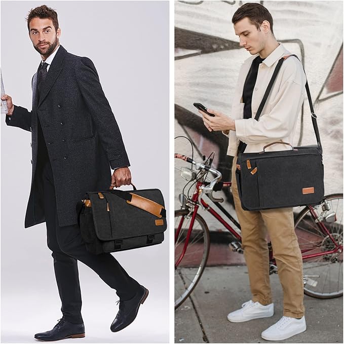 ESTARER Messenger Bag 17-17.3 Inch, Men's Computer Bag Water-resistant Canvas - Image 6