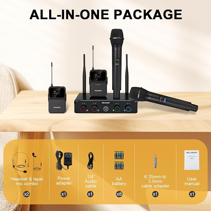 4-Channel Wireless Microphone System, UHF Cordless Mic Set w/ 4x10 Frequencies - Image 7