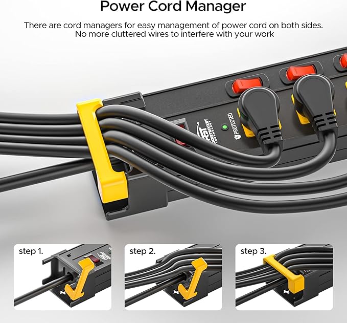 CRST 12 Outlets Long Power Strip, 9 FT Cord Metal Wall Mount Surge Protector - Image 4