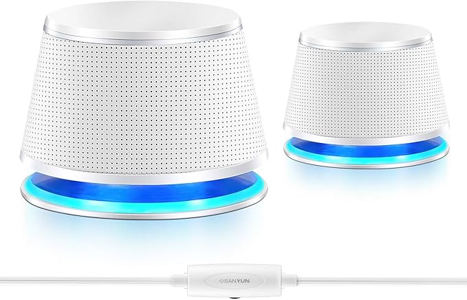 SW102 Computer Speakers, Deep Bass in Small Body, Stereo 2.0 USB Powered 3.5mm by Sanyun