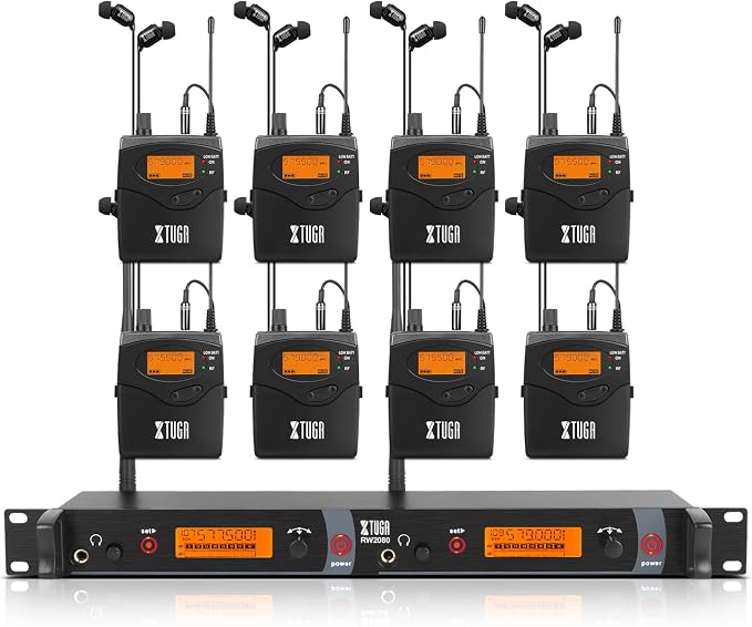 XTUGA RW2080 Wireless in Ear Monitor System 8 Bodypacks UHF IEM System by XTUGA