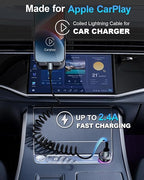 USB to Lightning Cable for Car 6FT, Coiled iPhone Charger Braided Lightning - Image 2