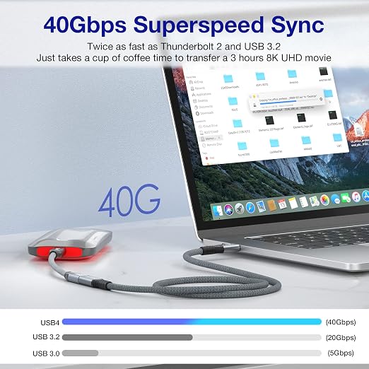 USB4 Extension Cable 1Ft, Thunderbolt 3 & 4 Extension Cable, USB C 4.0 Support - Image 5