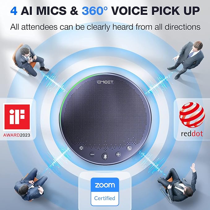 EMEET Bluetooth Speakerphone M3, Zoom Certified 4 AI Mics 360°Voice Pickup 18H - Image 2
