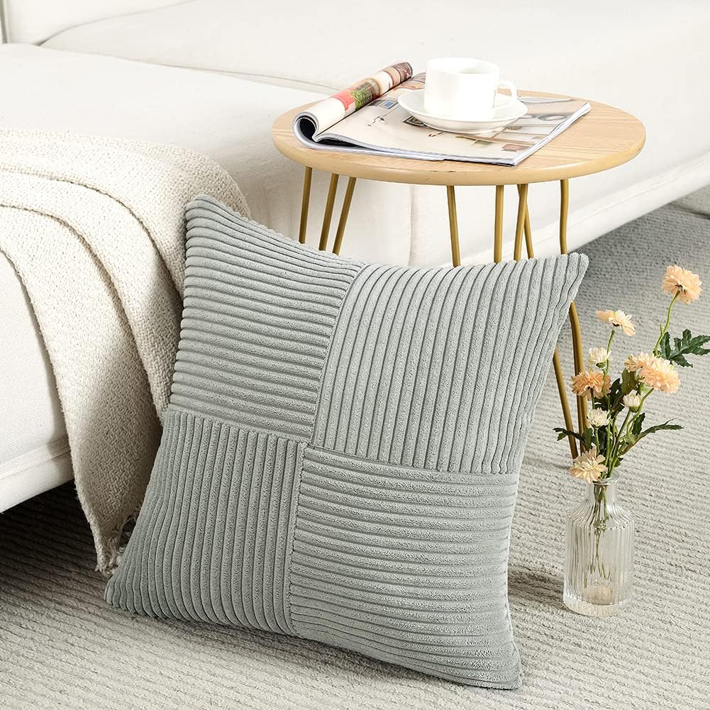 Fancy Homi 2 Packs Grey Euro Decorative Throw Pillow Covers 26x26 Inch for Couch Bed, Rustic Farmhouse Boho Home Decor, Soft Corss Corduroy Patchwork Textured Square Gray Cushion Case 66x66 cm