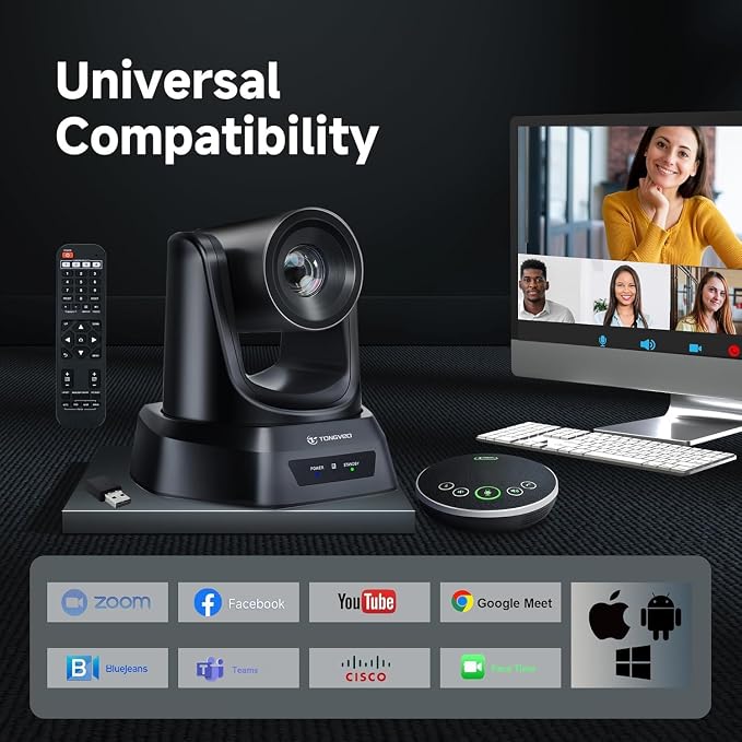 Wireless Conference Room Webcam, Church Live Streaming 20X USB 1080P 60fps PTZ - Image 6