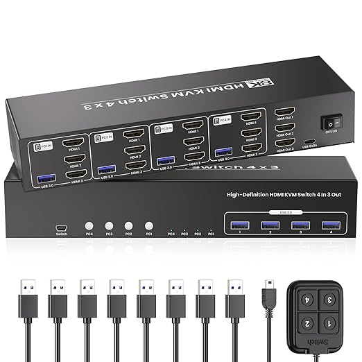 USB 3.0 HDMI KVM Switch 3 Monitors 4 Computers by Bcrokory