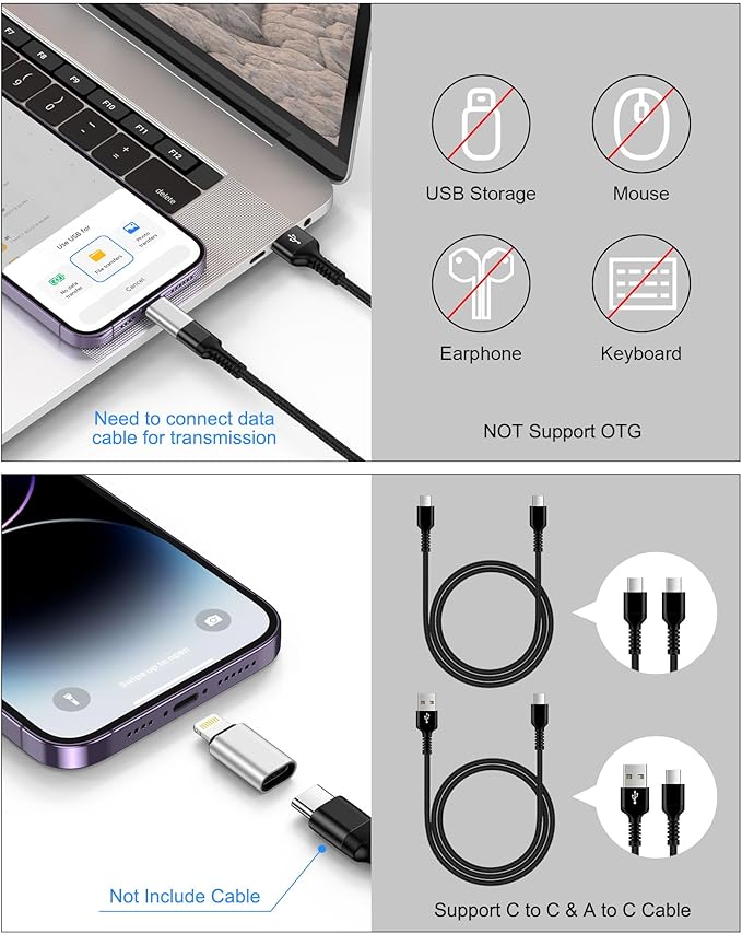 USB C to Lightning Adapter, 4 Pack Fast Charging Data Sync Lightning to USB - Image 3