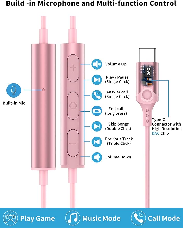 USB C Headphone for Samsung S26 S25 FE S24 A16 A17 Wired Earbuds Magnetic - Image 3