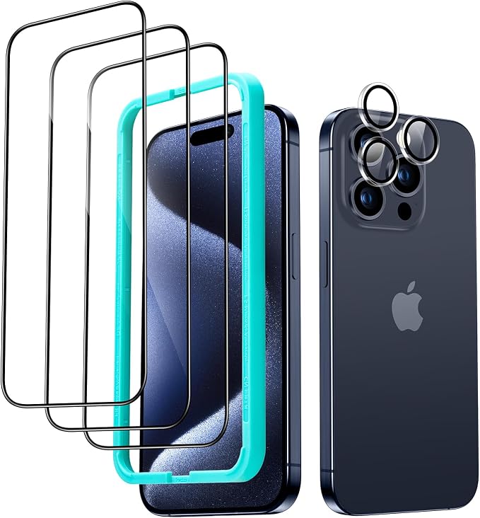 ESR 3+1 Pack for iPhone 15 Pro Max Screen Protector, 3 Black Edge by ESR