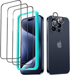 ESR 3+1 Pack for iPhone 15 Pro Screen Protector, 3 Black Edge Tempered-Glass by ESR