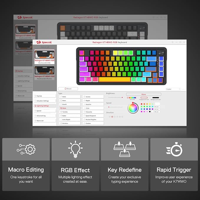 Redragon K714 Rapid Trigger HE Gaming Keyboard, 75% 81 Keys Wired Mechanical - Image 8