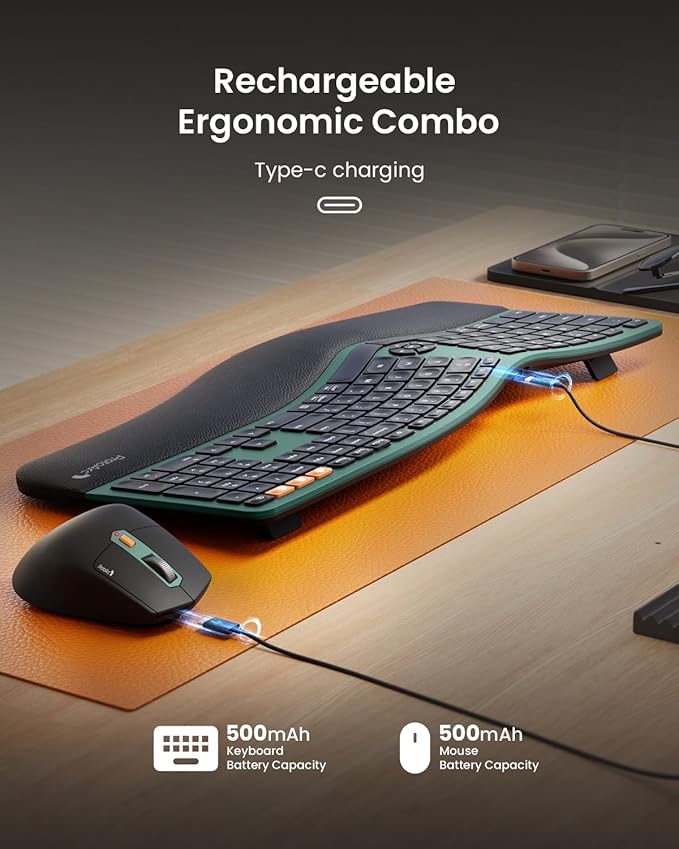 ProtoArc Ergonomic Wireless Keyboard Mouse, EKM01 Plus Full Size Ergo Bluetooth - Image 9