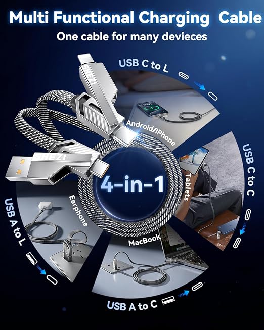 4-in-1 Compatible with USB C to Lightning Cable, 45W High-Speed Charging & Fast - Image 3