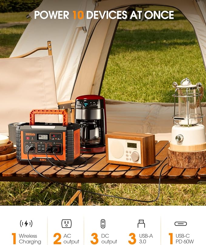 EBL Portable Power Station 1000W, Camping Solar Generator 270000mAh - Image 2