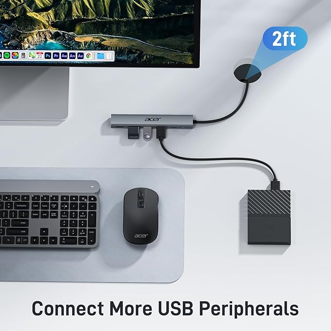 Acer USB C Hub 5 in 1 with 4K HDMI, 100W Power Delivery, 3 USB A Data Ports - Image 3