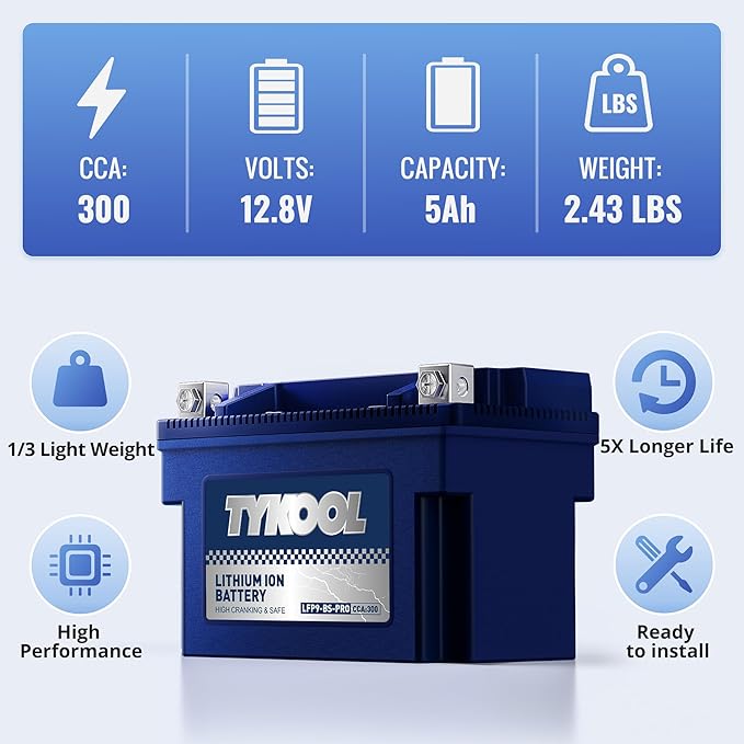 TYKOOL YTX9-BS-PRO, 3X Cranking Amps, 5X Life, Lithium LiFePO4 Motorcycle - Image 3