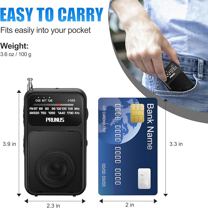 PRUNUS J-555 Pocket Radio AM FM USB-C Charging& Battery Operated, Excellent - Image 3