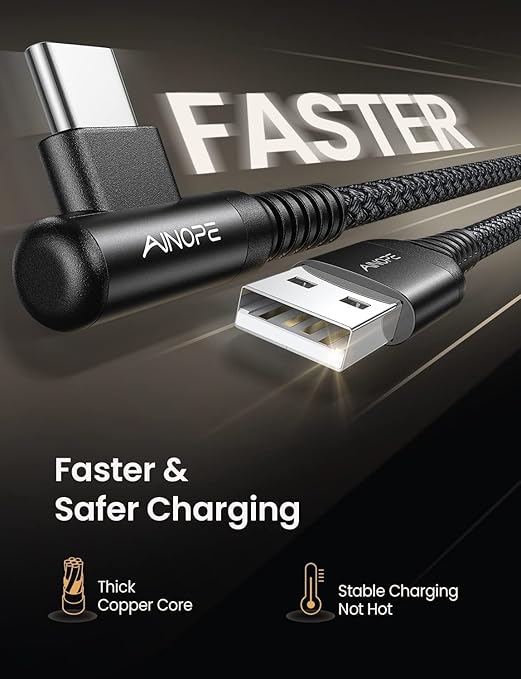 AINOPE Right Angle USB Type C Cable 3.1A Fast Charging USB to USB C Cable - Image 2