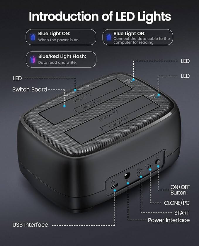 ORICO USB Type C to SATA 2 Bay Hard Drive Docking Station Duplicator/Cloner - Image 6