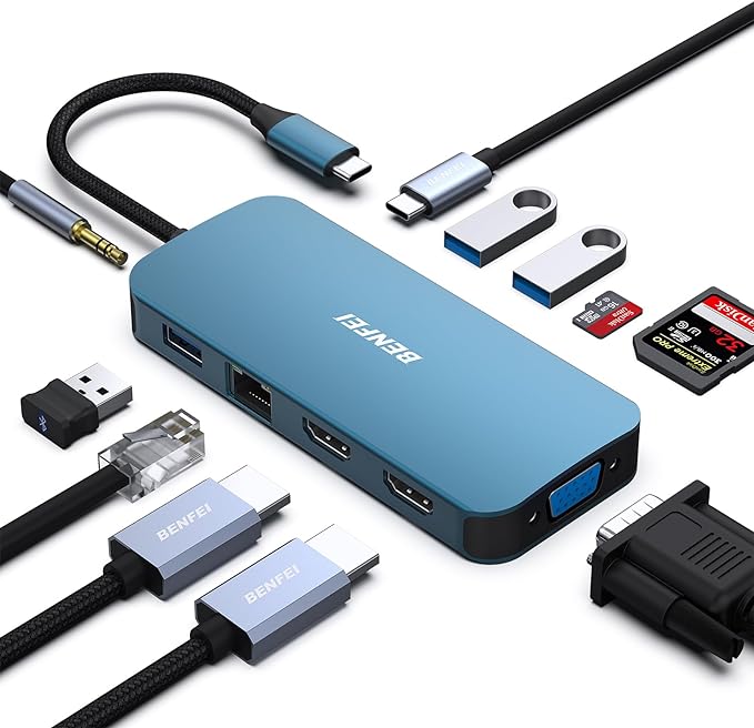 BENFEI 11-in-1 USB C Hub Triple Display Docking Station Dual HDMI, 3*USB 3.0 by BENFEI