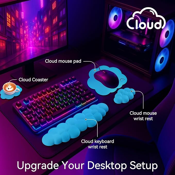 Cloud Wrist Rest for Computer Keyboard, 4-in-1 Memory Foam Leather Cloud - Image 2
