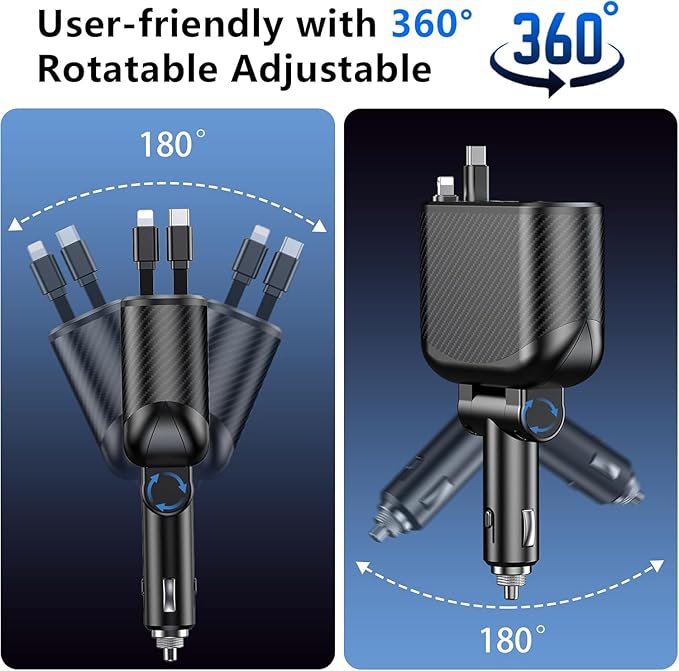 OHLPRO Retractable Car Charger Cigarette Lighter Adapter, 168W 5 in 1 Fast - Image 6