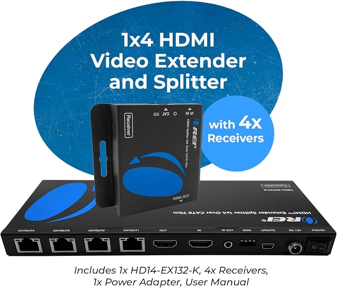 OREI 1x4 HDMI Extender Splitter Multiple Over Single Cable CAT6/7 1080P - Image 2