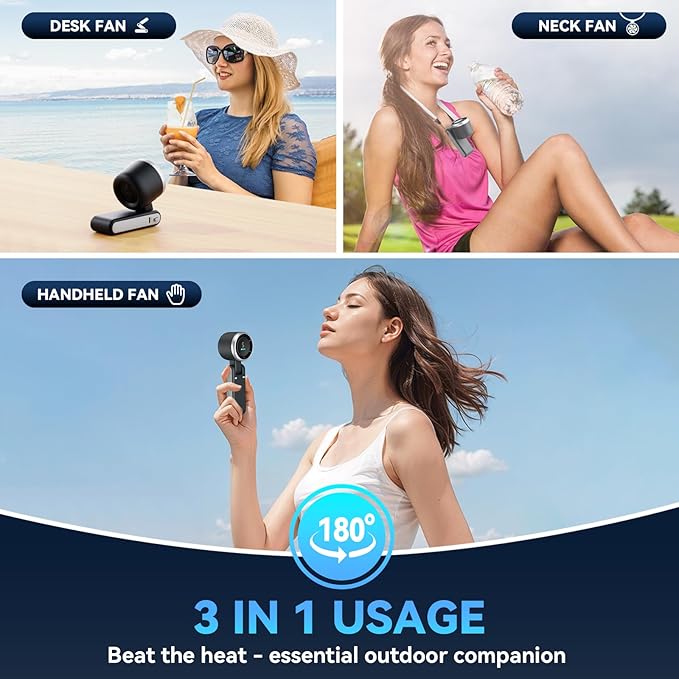 Portable Handheld Turbo Fan, 5 Gear Wind, Battery Operated, 3 IN 1 Hand Fans - Image 4