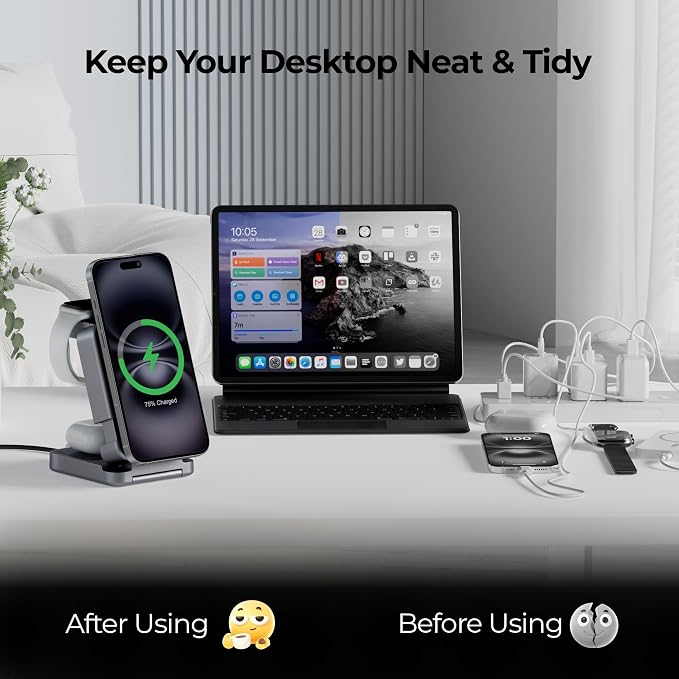 【2025 Upgraded】 Wireless Charger 3 in 1, Foldable Wireless Charging Station - Image 5