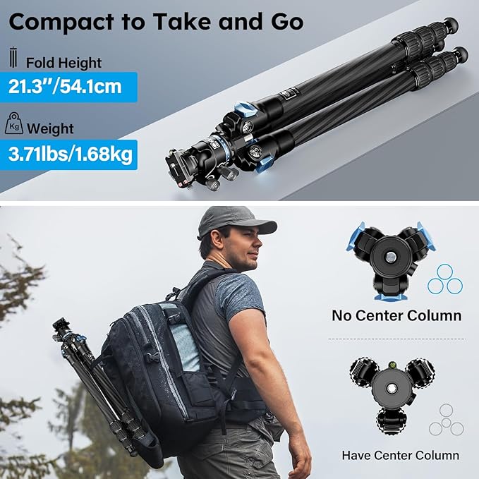 SIRUI Carbon Fiber Camera Tripod, 50.7" Professional Heavy Duty Tripod - Image 4