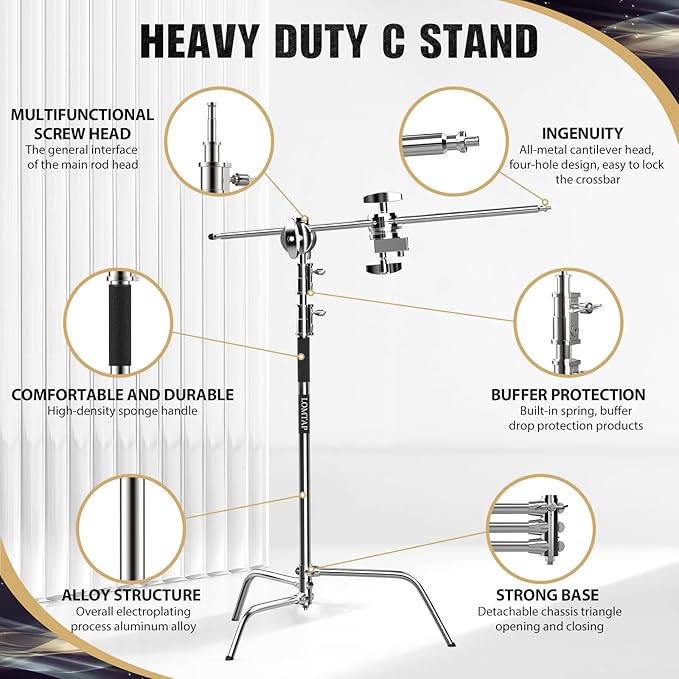 LOMTAP C Stand Light Stand Stainless Metal Photography Kit - Image 2