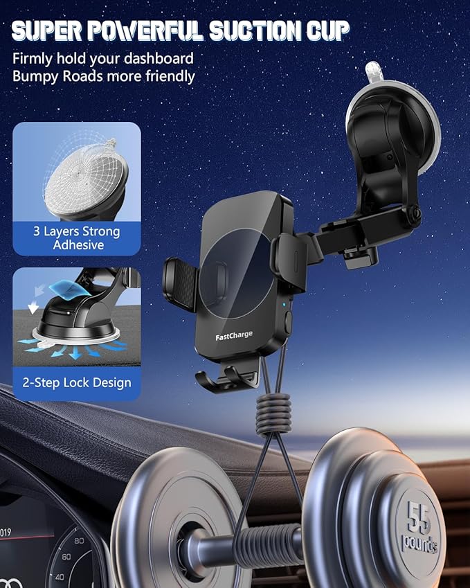 Wireless Car Charger, Fast Charging Phone Holder 3 in 1 Phone Mount Auto - Image 5