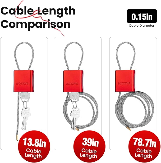 Cable Lock with 3 Keys | L 3.28ft, D 1/6in Adjustable Steel Cable Padlock | - Image 9