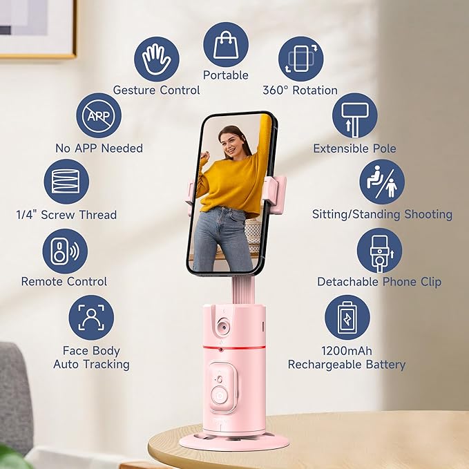Auto Face Tracking Phone Holder, Gesture Control & Remote, Face Tracking Tripod - Image 2