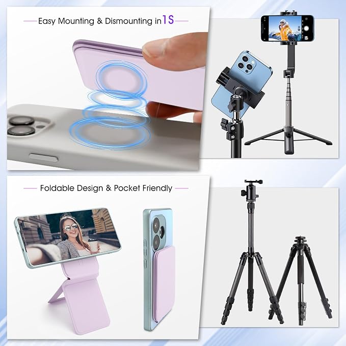 Phone Stand, Foldable Magnetic Phone Tripod, Angle Adjustment & Strong Magnets - Image 4
