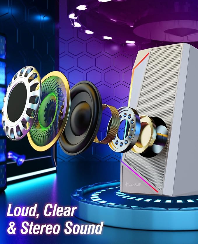LENRUE Computer Speakers, USB/USB-C Powered PC Speakers - Image 3