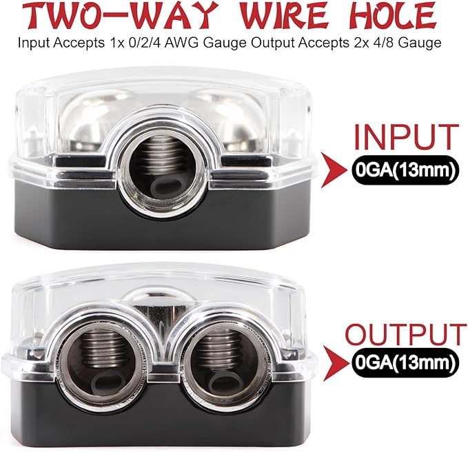 2 Way Power Distribution Block 1x 0 GA in 2X 0 GA Out Circuit Protector - Image 2