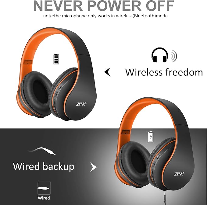 ZIHNIC Bluetooth Headphones Over-Ear, Foldable Wireless and Wired Stereo - Image 3