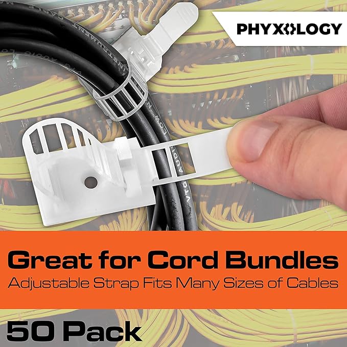 Pro-Grade, Adhesive-Backed Cable Straps 50 Pack. High-Strength - Image 4