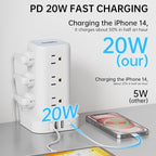 PD20W Power Strip Tower Surge Protector, 16.5FT Extension Cord, Power Strip - Image 2
