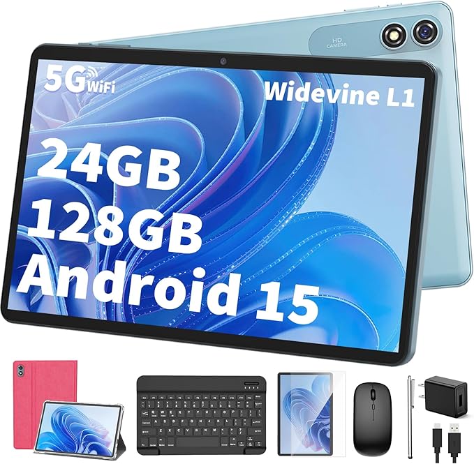 Android Tablet with Keyboard, 10 inch Android 15 tablet, 24GB RAM 128GB ROM by YLEEBG