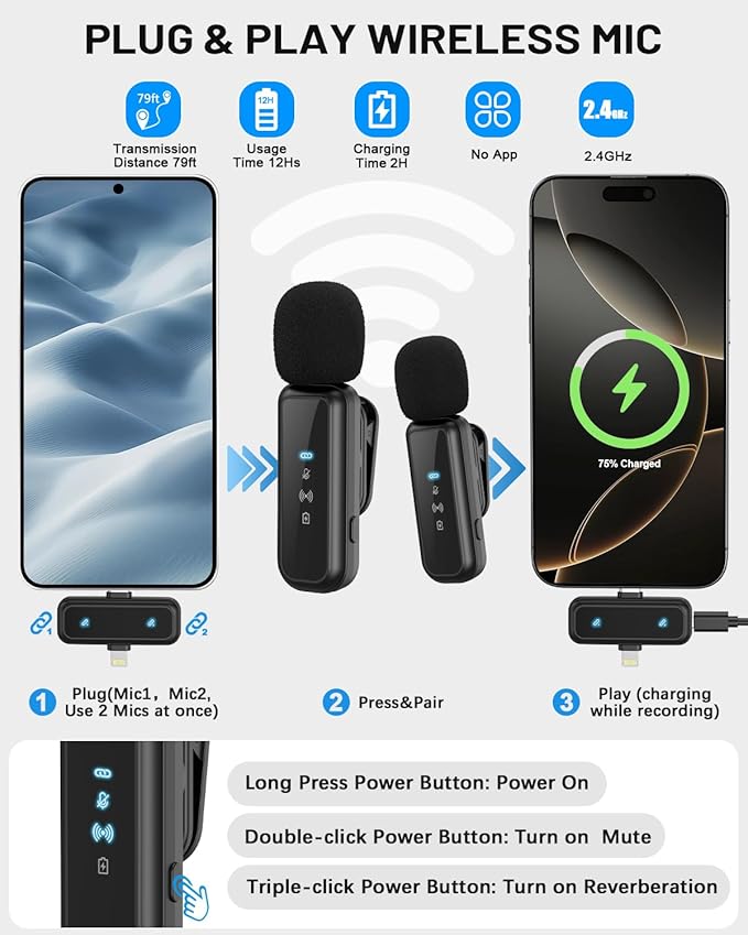 Vlogging Kit for iPhone/Android, Wireless Remote & Microphone, Adjustable Phone - Image 2