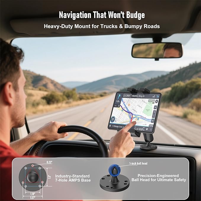 Industrial Tablet Mount for Truck&Vehicle, Heavy Duty Drill Base iPad Mount - Image 2