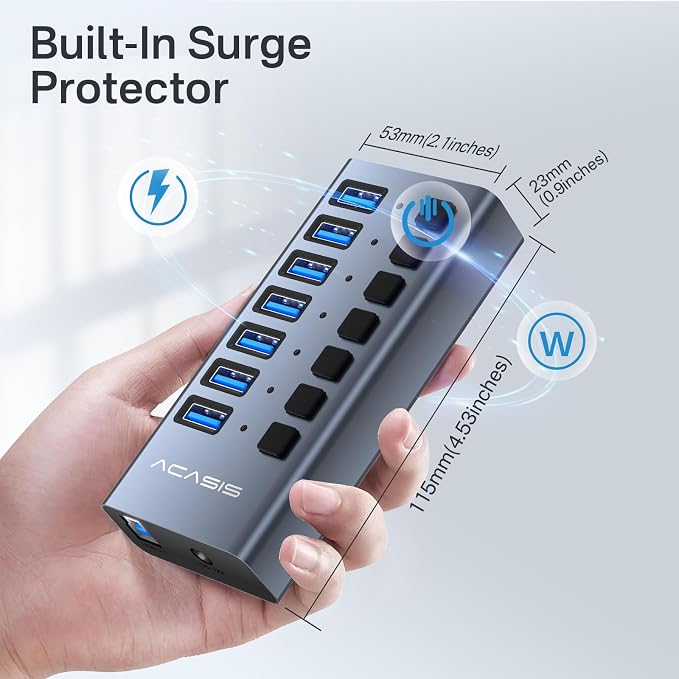 Powered USB 3.1 Hub, ACASIS 7 Ports USB 3.1 Hub - Image 5