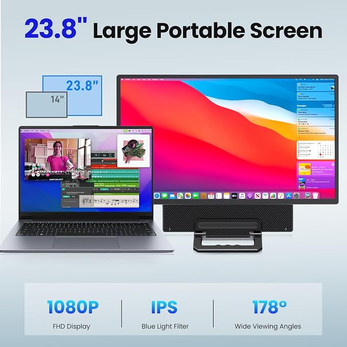 23.8'' Portable Monitor, FHD 1080P 100Hz IPS Laptop Screen Extender, USB-C HDMI - Image 2