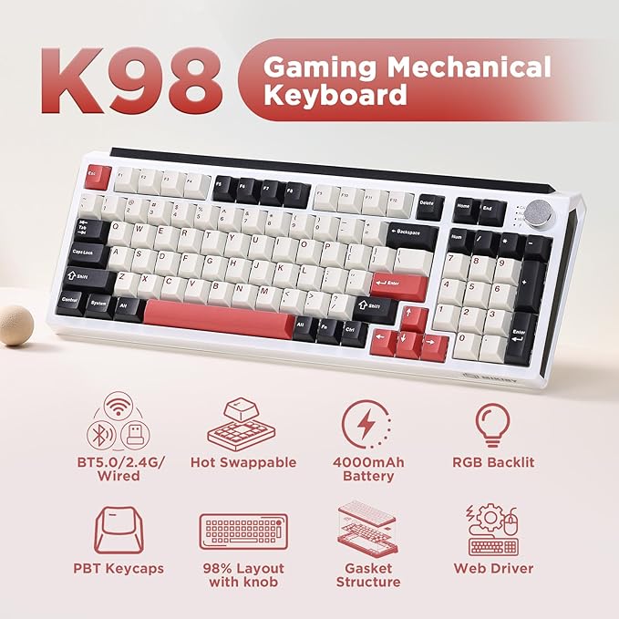 K98 Wireless Mechanical Keyboard, Tri-Mode BT5.0/2.4GHz/USB-C Hot Swappable - Image 2