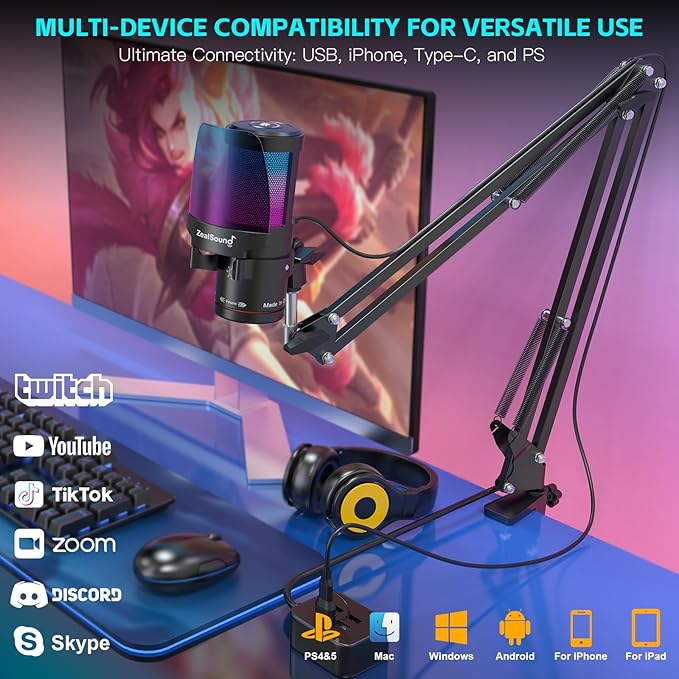 ZealSound Gaming Microphone for PC/Mac/iPhone/Phone – 192kHz/24-bit Podcast Mic - Image 4