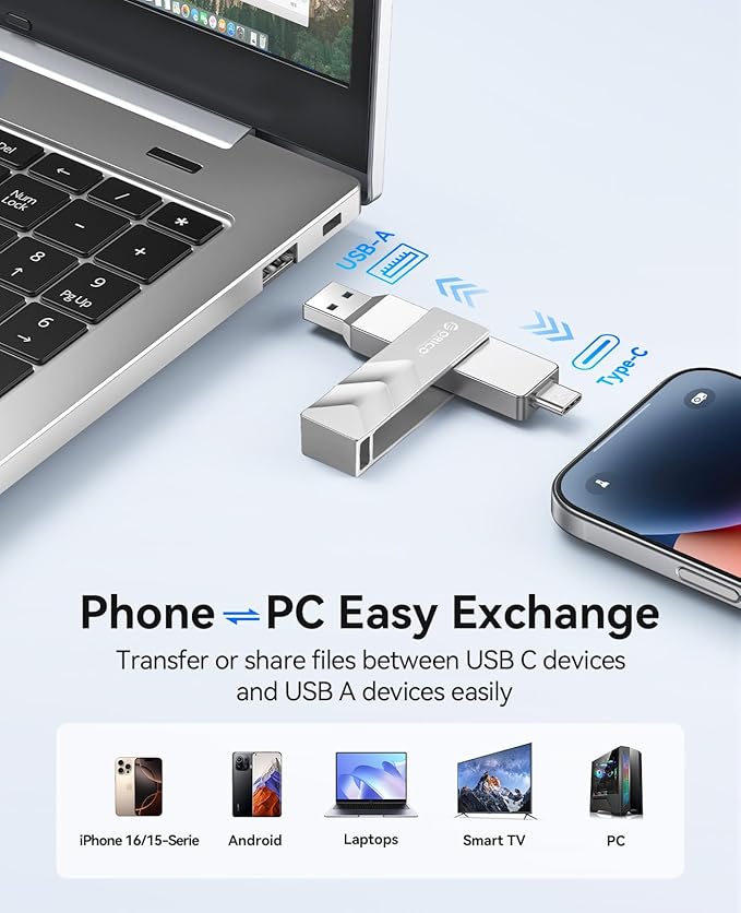 ORICO 1TB Portable Solid State Drive, 1050MB/s Dual-Port Rotating Metal - Image 4